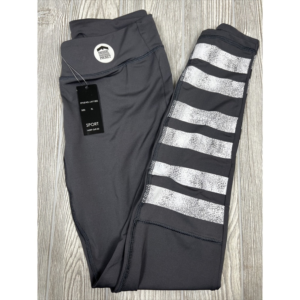 NWT LA Society Zip Back Pocket V Panel Exercise Leggings LAY1505 Womens SZ XL